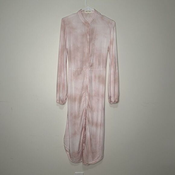 Cloth & Stone Shirt Dress Womens XS Banded Collar Curved Hem Button Front Pink - Picture 1 of 11